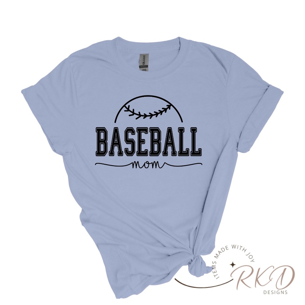 Baseball Mom Shirt in Light Blue, Natural and Green